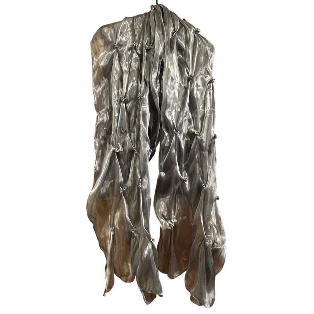 Metallic Silver Floral Button Frock Scarf Wrap 70"